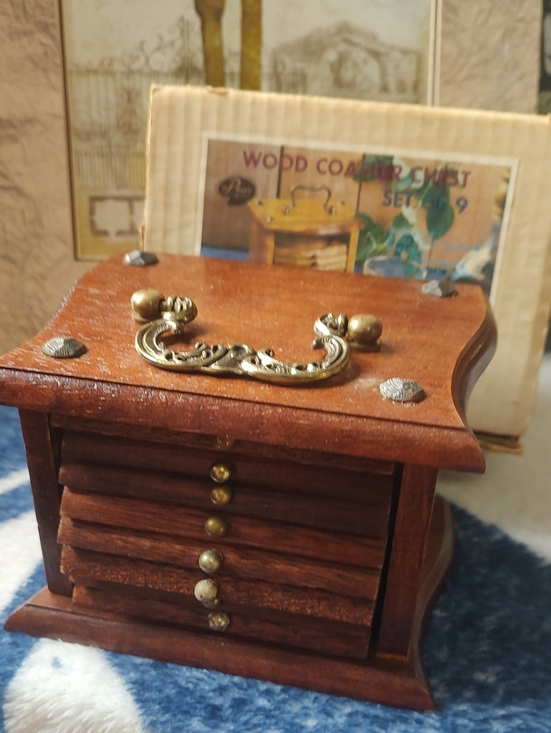 Other - Wood Coaster Chest Set of 9 -vintahe Dark Brown Wooden Box